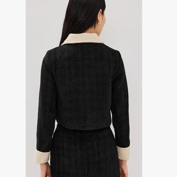 MOON RIVER Women's Long Sleeve Gold Button Closure Cropped Blazer - Picture 2 of 4